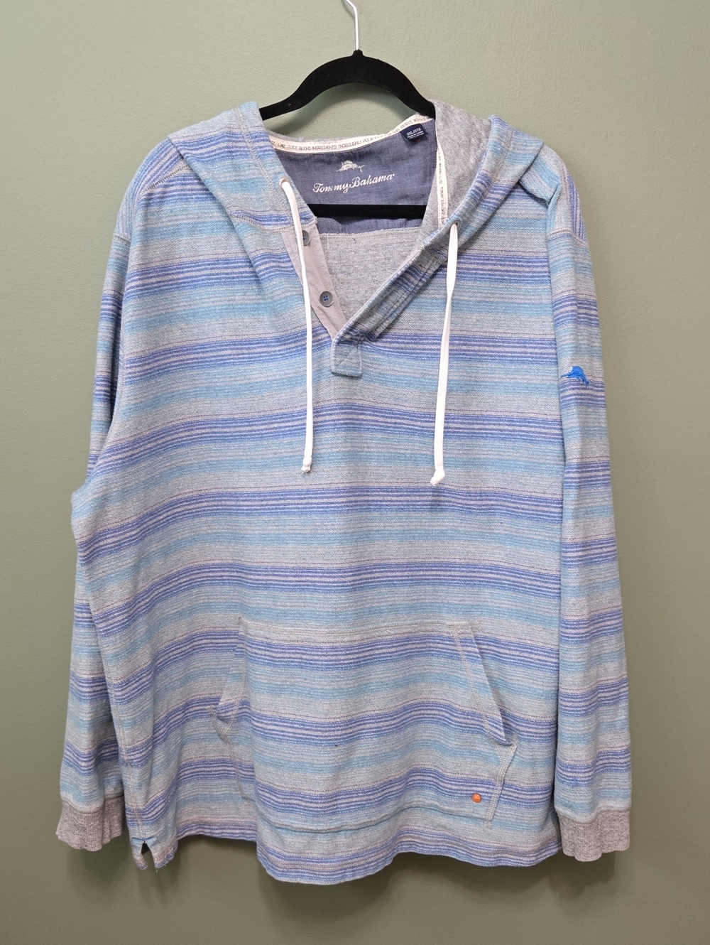 Tommy Bahama Light Blue & Navyl Striped Hooded Pullover Sz 3XL